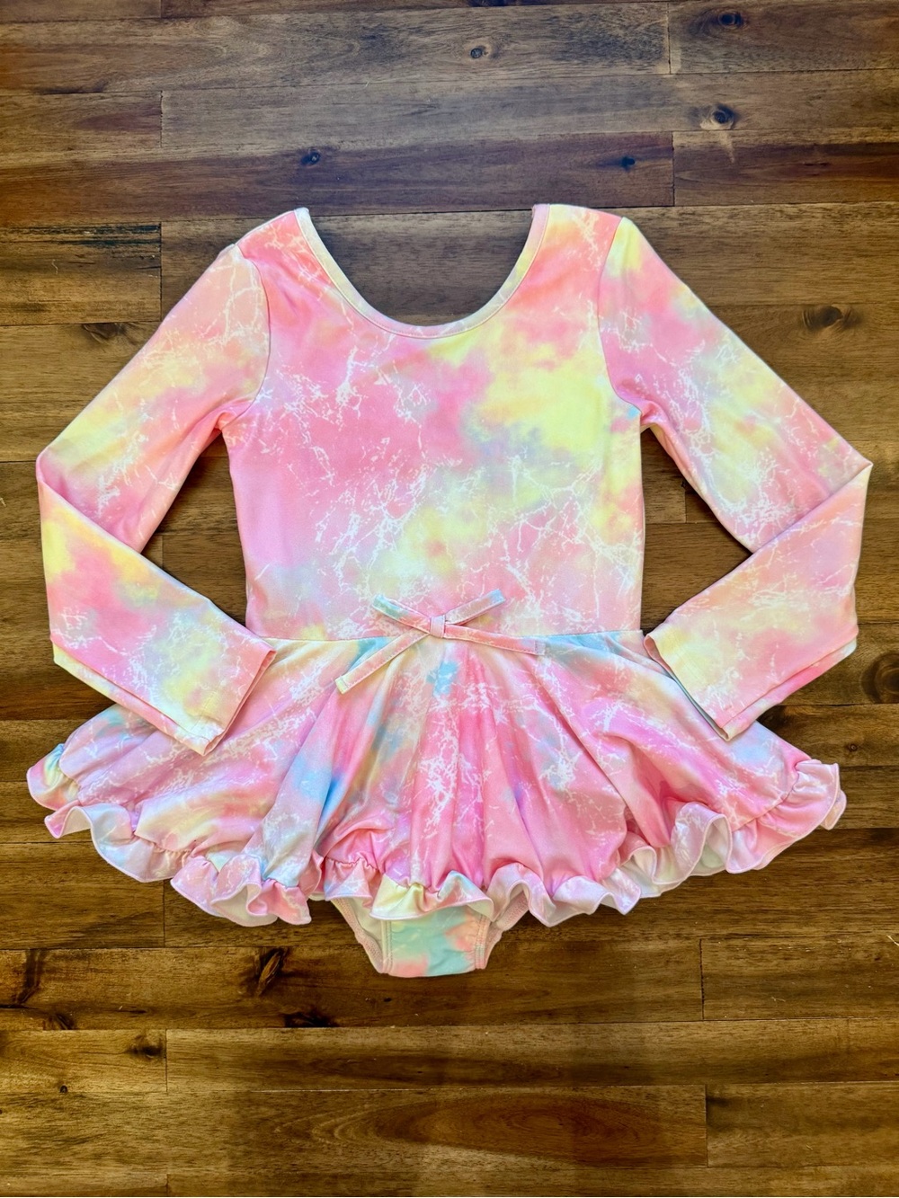 Cheeky Plum Girls Pastel Tie Dye Long Sleeve Twirl Farrah Leotard Rainbow Brite